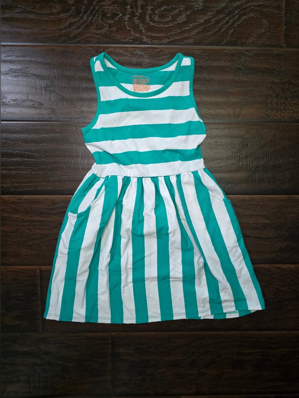 Cat & Jack Girls Green White Stripe Fit and Flare Dress with Pockets  Small